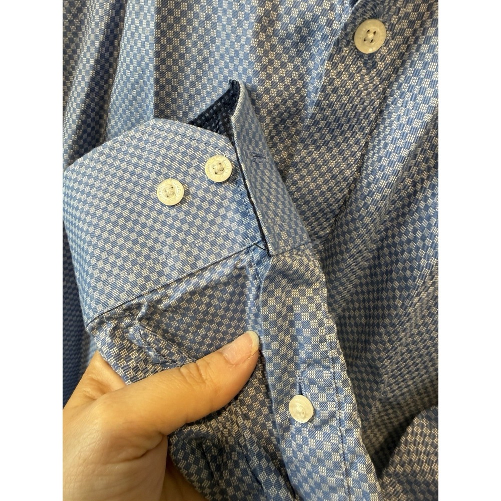 English Laundry Mens Size 16 34/35 Blue Gingham Dress Shirt Long Sleeves - Picture 8 of 11